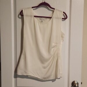 Banana‎ Republic Off White Blouse Sleeveless Ruching Size 10 Lined Zip Up Fitted
